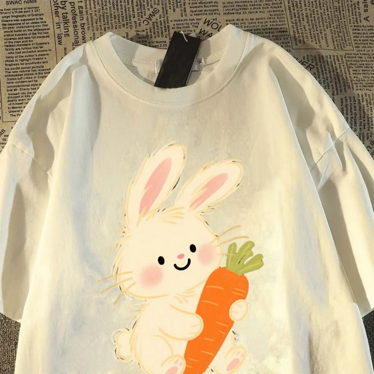 تي شيرت قطني حلو ورائع بأكمام قصيرة للرجال والنساء 2025 طلاب الصيف فضفاض بنصف كم