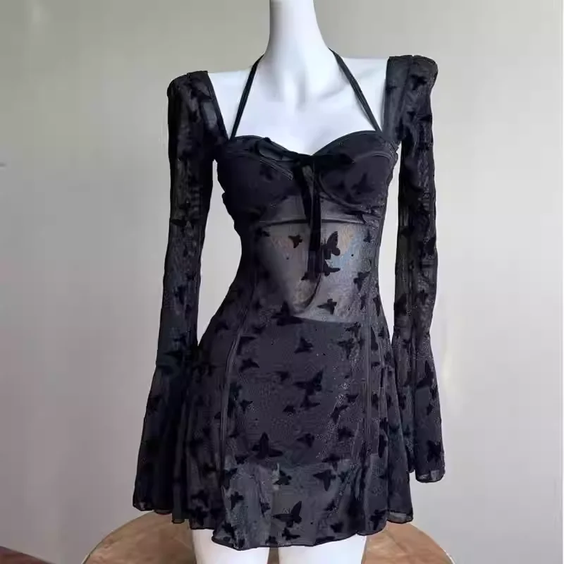 

Sexy One-Piece Swimwear Dr Long Sve Thermal Vaion High-End Feeling Women's Swimsuit Slimming Belly Covering Small Ch...