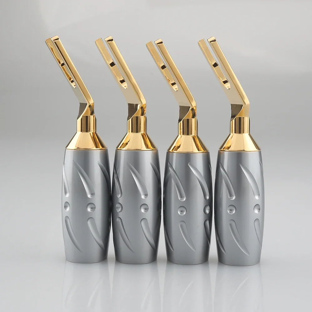 

4PCS Viborg VS701G/R/S High Performance Pure Red Copper Spade Plug Gold Plated Spade Fork Screw Locking Connector