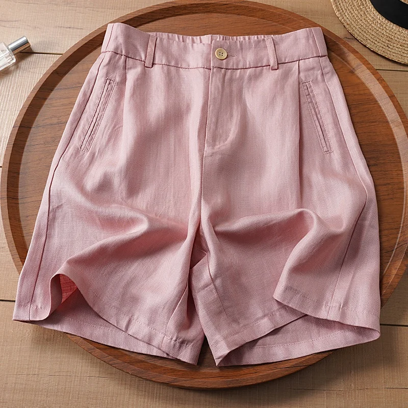 

Summer Lightweight Breathable Linen Shorts Women's Casual Wide Leg Straight Cut Commute Pants Hot Weather Shorts