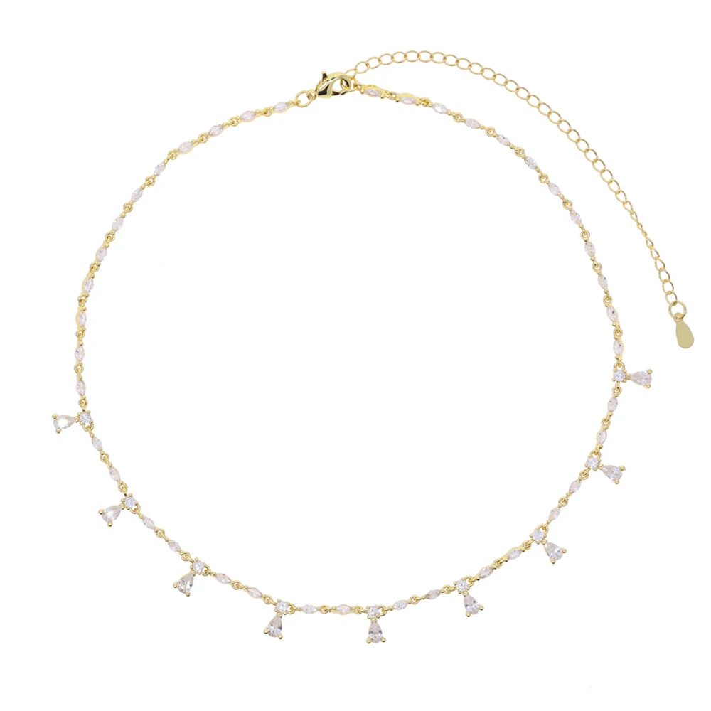 2026 New Arrived Luxury Fashion Women Jewelry 5A Cubic Zirconia CZ Prong Set Teardrop CZ Tassel Tennis Chain Choker Necklace