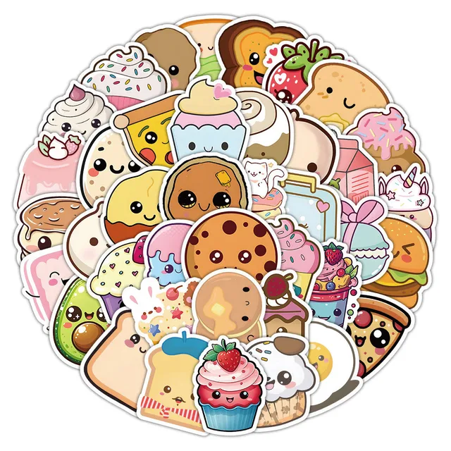 60PCS Cartoon Cute Hand Drawn Food Waterproof Graffiti Stickers for Helmet Bicycle Hand Account Pencil Case Decals