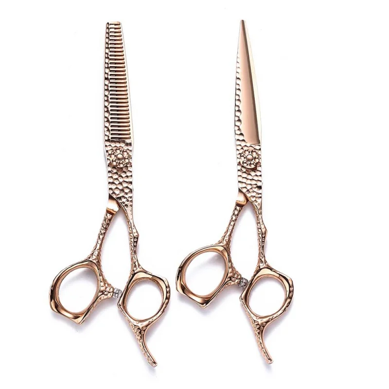 Rose Gold 6-Inch Professional Hairdressing Scissors Set Salon Stylists - Flat Cutting Thinning Texturing Hair Clippers