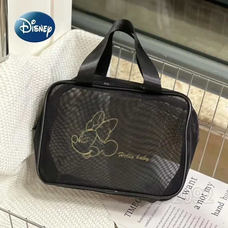 Disney Mickey New Cosmetic Bag Mesh Transparent Women's Portable Cosmetic Bag Fashion Beach Bag Large Capacity High Quality