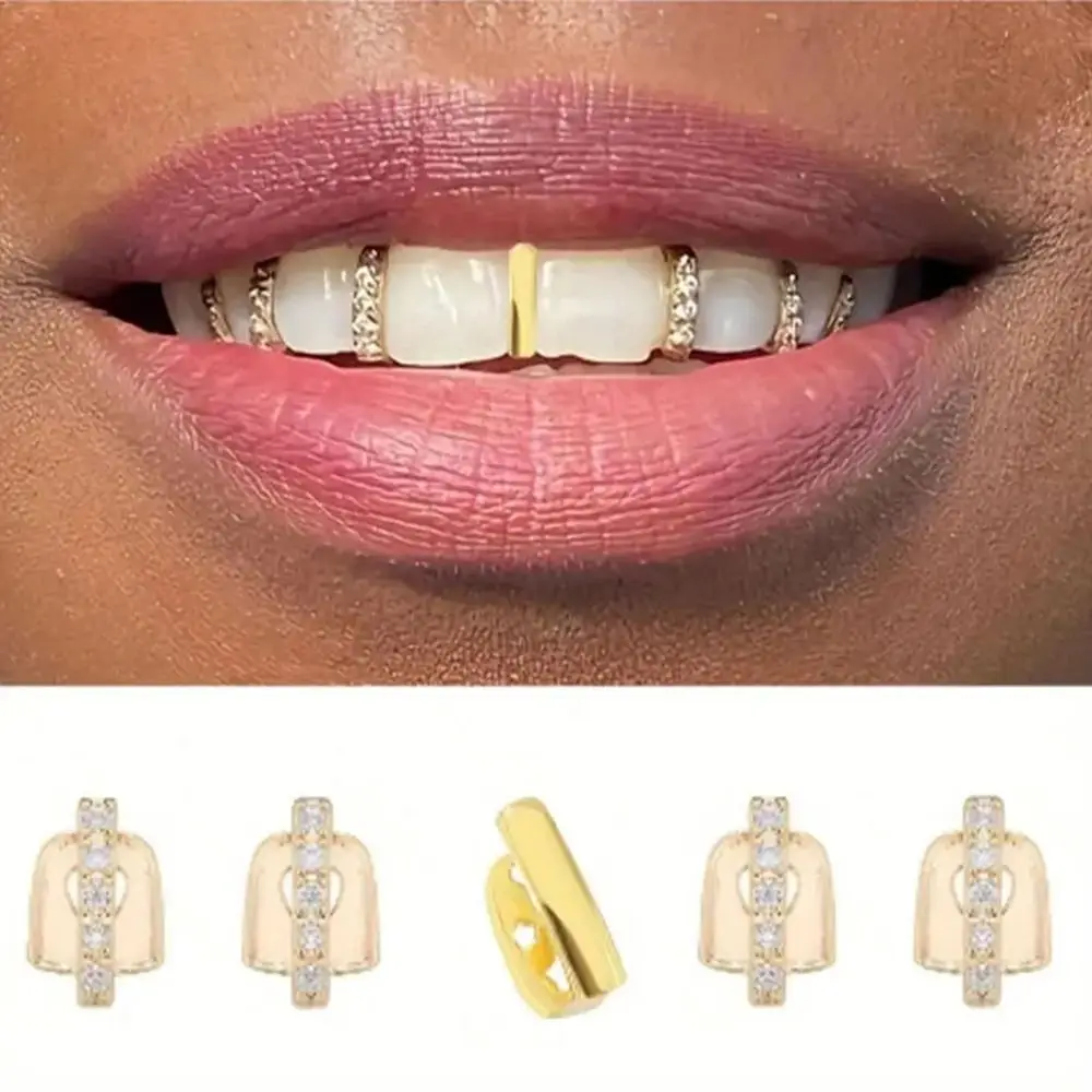 3/5Pcs Punk Hip Hop Teeth Grillz Funny Removable Rhinestone Teeth Caps Fashion Gold Silver Color Single Dental Braces Gift