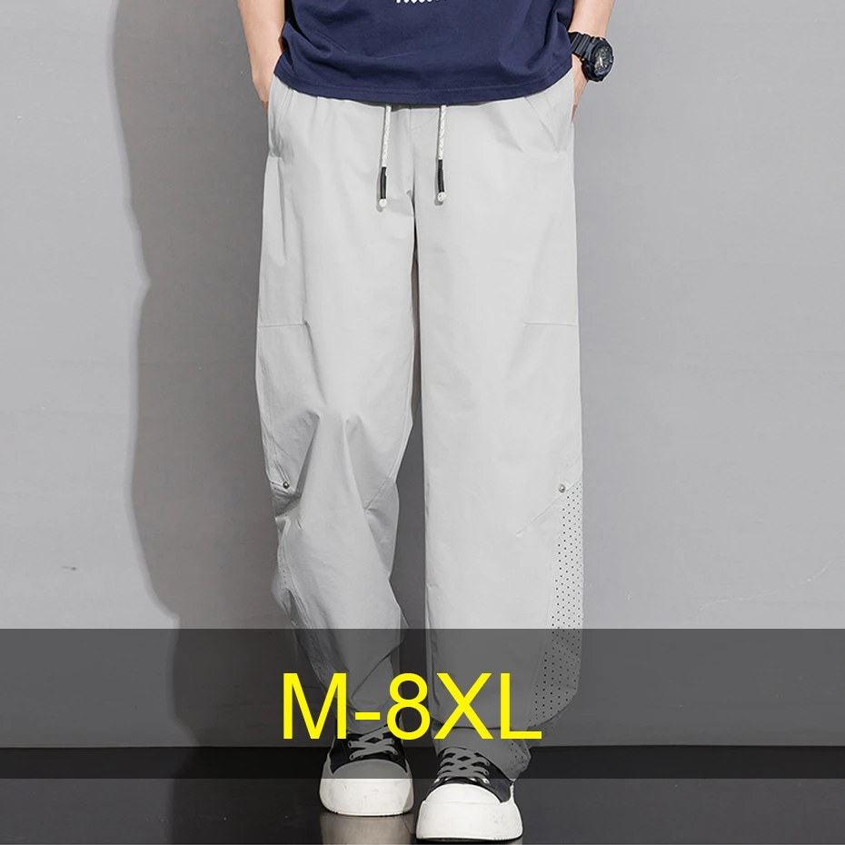 

Summer Cargo Pants Men 8XL Plus Size Male Stretch Waist Straight Pants Summer Mesh Breathable Thin Pants Big Size 8XL