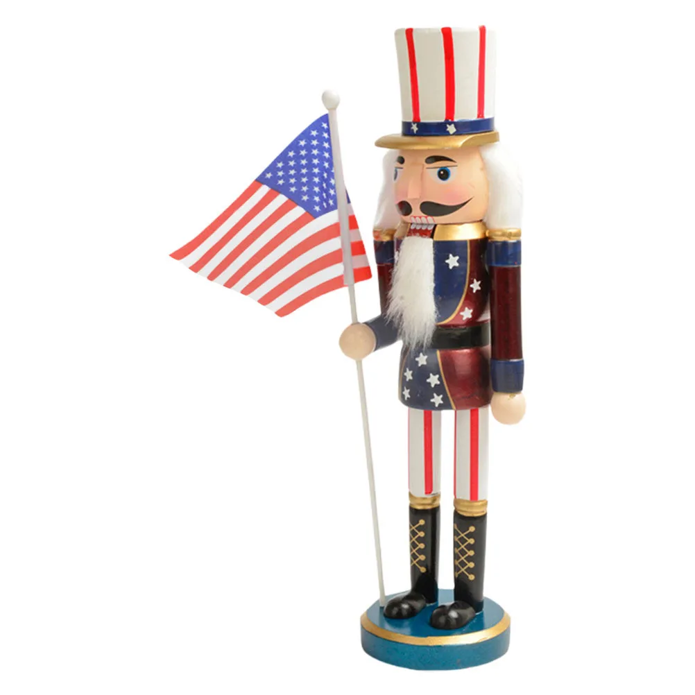 

American Flag Nutcracker Soldier Wooden Statue Holiday Decor for Christmas Independence Day Mantel Window Sill Table Display