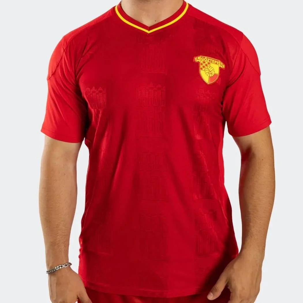 2026‑2027 Goztepe Home Soccer Jersey Red Yellow Block Panel Short Sleeve  Football Shirt Men Fan Sport Uniform Family Matching