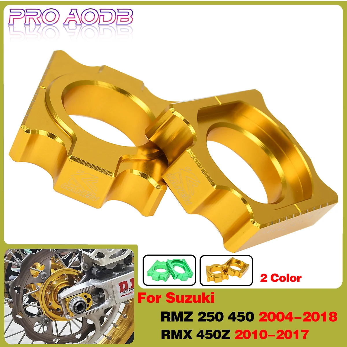 

PRO AODB Motocross Aluminum Rear Axle Blocks Chain For Suzuki RMZ 250 450 RMX 450Z Kawasaki KX 125 250F 450F KLX450R KX250 2018