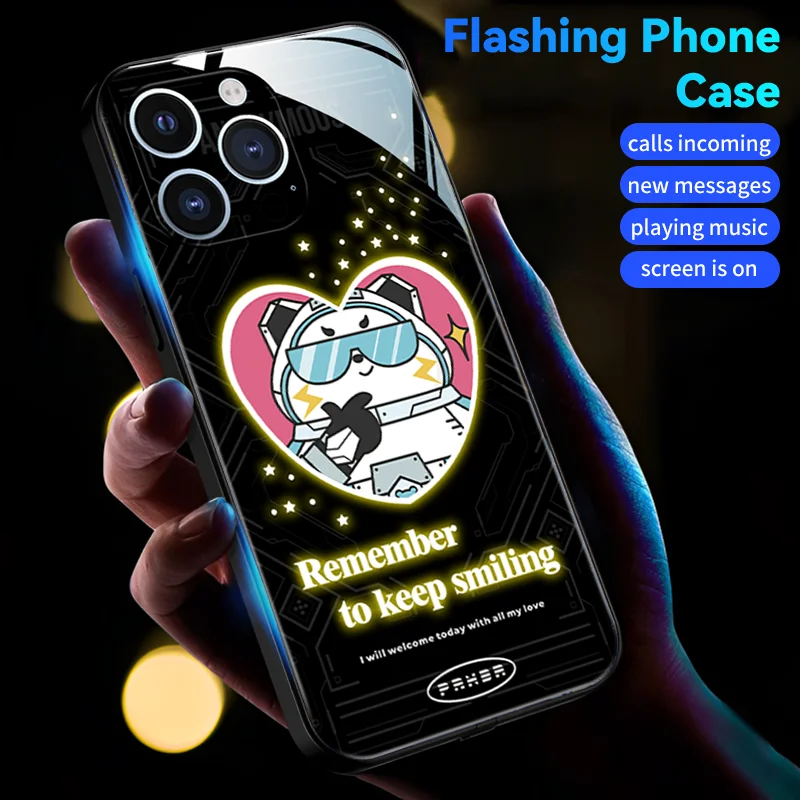 Fun Panda LED Lights up Colored Smart Phone Case For OPPO All models Reno 8 7se 6 5 pro plus 7z 7lite 5K 5Z 5A Calls Flash Shell