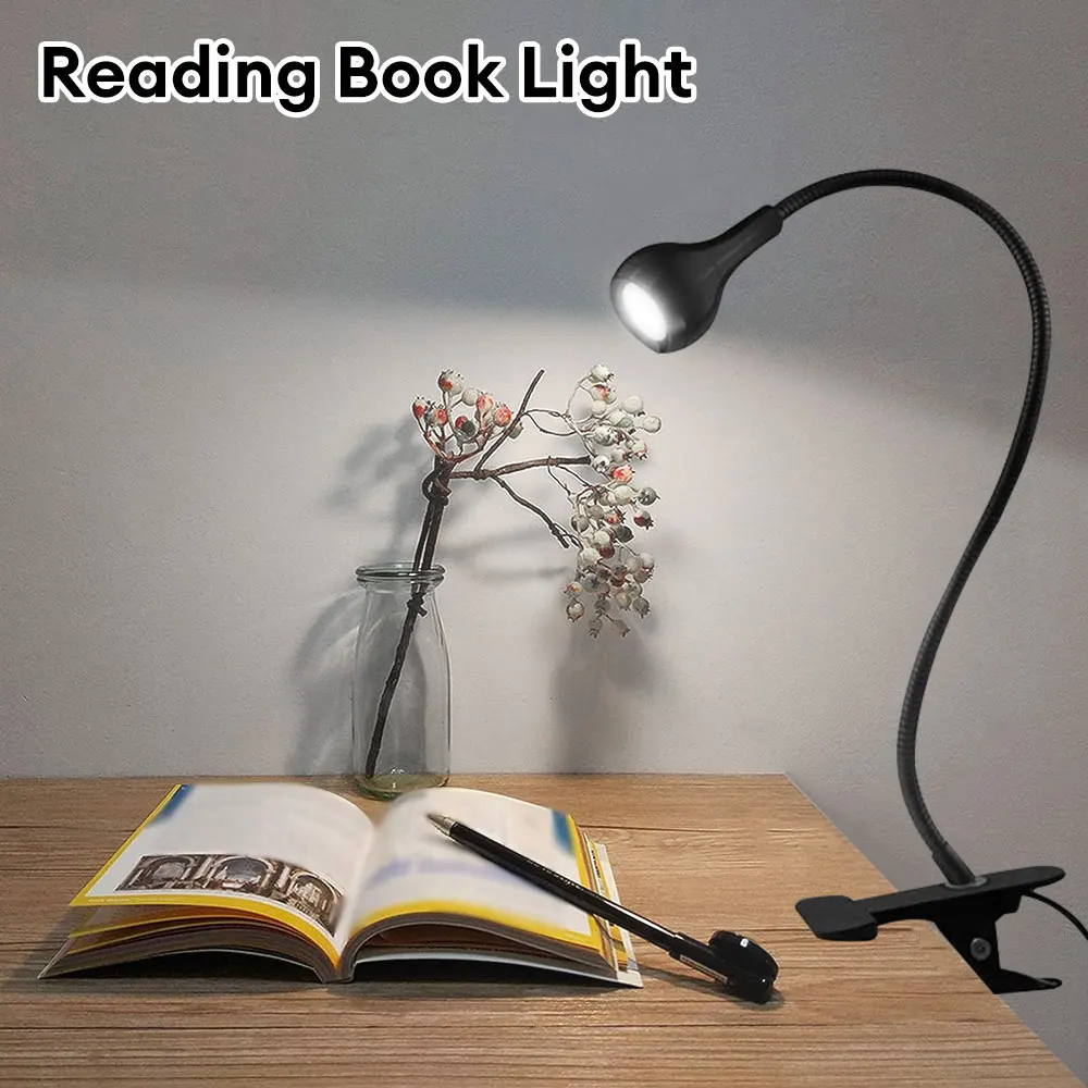 

LED Desk Computer Lamp USB Clip On Light Flexible Gooseneck Clip Book Light for Bedside Lighting Reading Lamp White Light 6500K