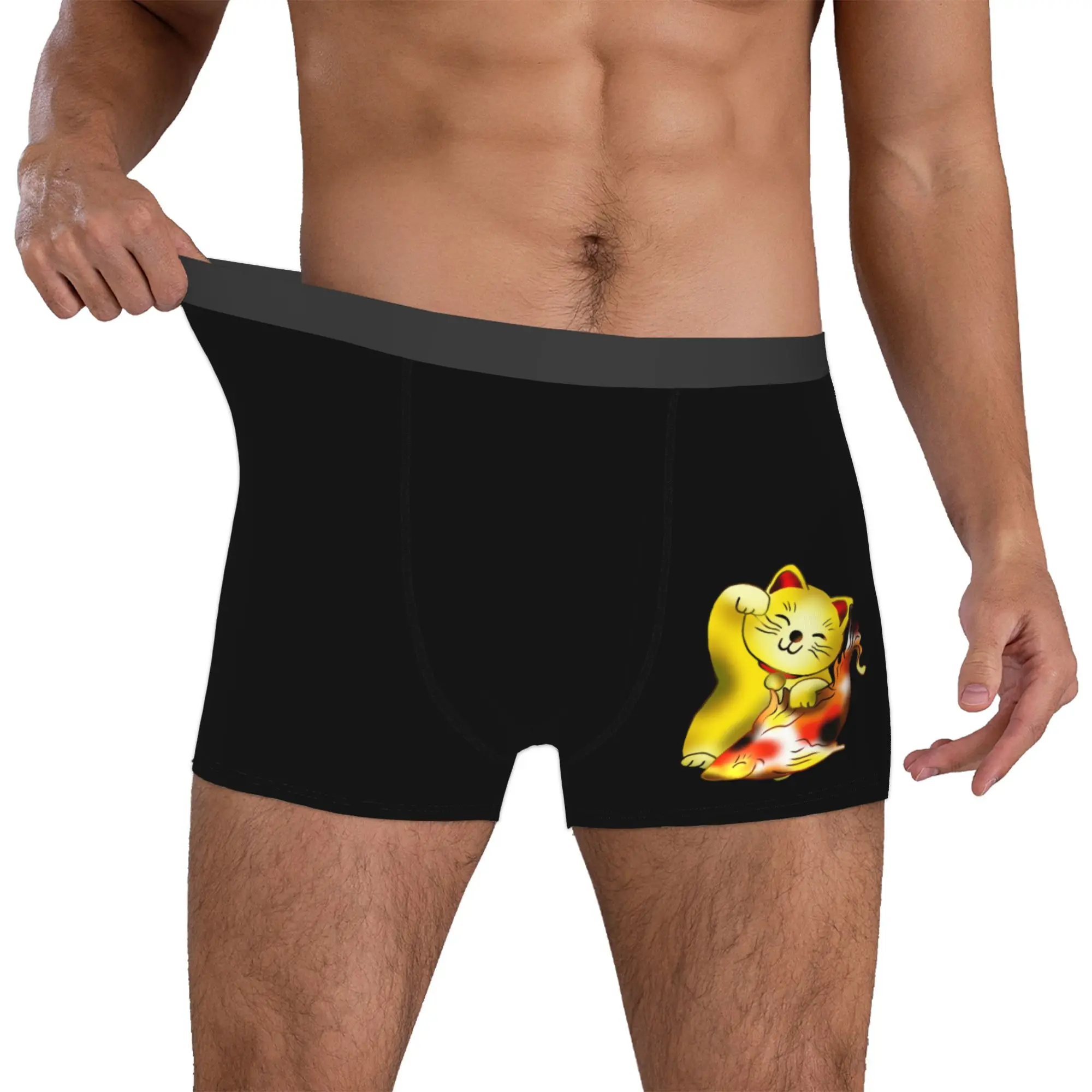 Customized Right Paw Gold Maneki Neko With Fish Shorts For Homme 3D Print Japanese Lucky Cat Underwear Panties Briefs Stretch