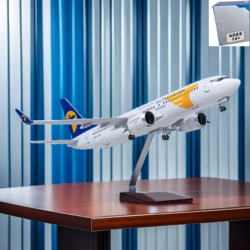 

about 47CM Airplane B737-800 Aircraft Mongolian Airline W Light and Wheel landing gears Diecast Plastic Resin Plane Model Toy