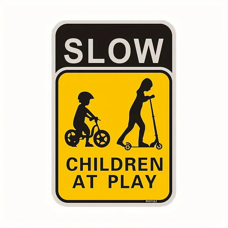 Slow down Kids Warning Sign - Durable Metal, Pre-Drilled for Wall Hanging, Multi-Functional Neighbor Safety Sign