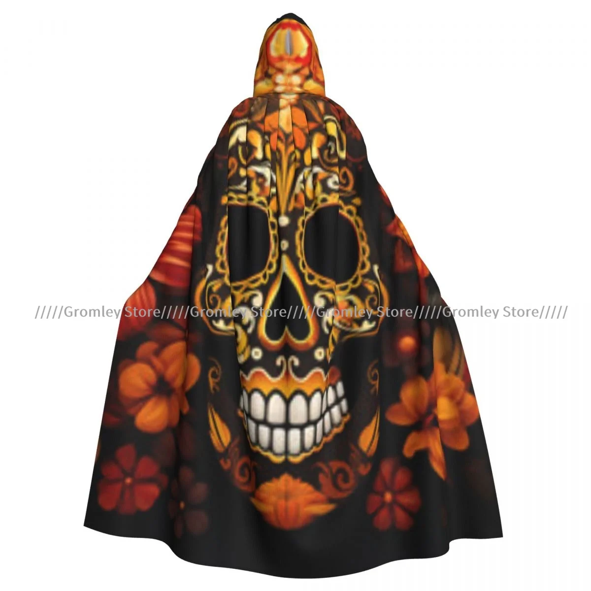 Unisex Halloween Cloak Latin American Heritage Skull Day Of The Dead Cape Hooded Medieval Costume Witch Wicca Vampire