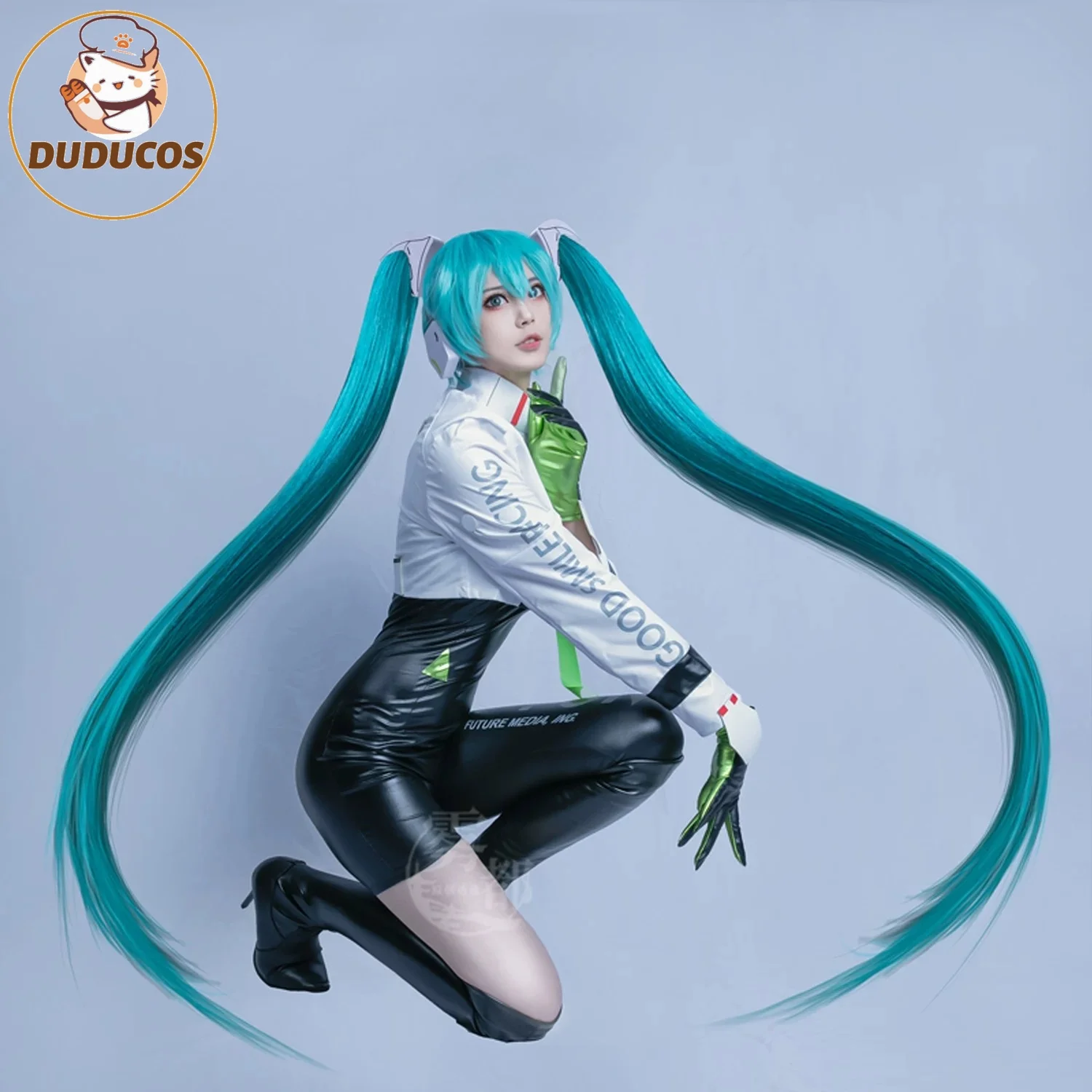 In Stock Miku Racer Cosplay Costume 2022 Racing Suit Anime Full Set Halloween Bodysuit Jumpsuit PU Leather Latex