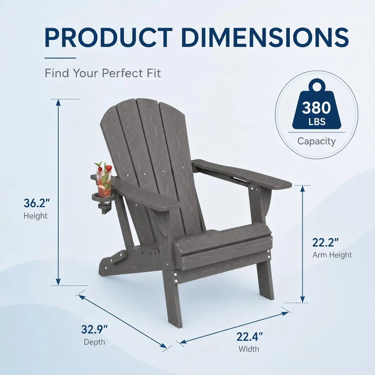 Folding Chair 2 Cup Holder, Heavy Duty HDPE Plastic Outdoor Lounge Chair, All-Weather Patio Furniture Fire Pit , Customized