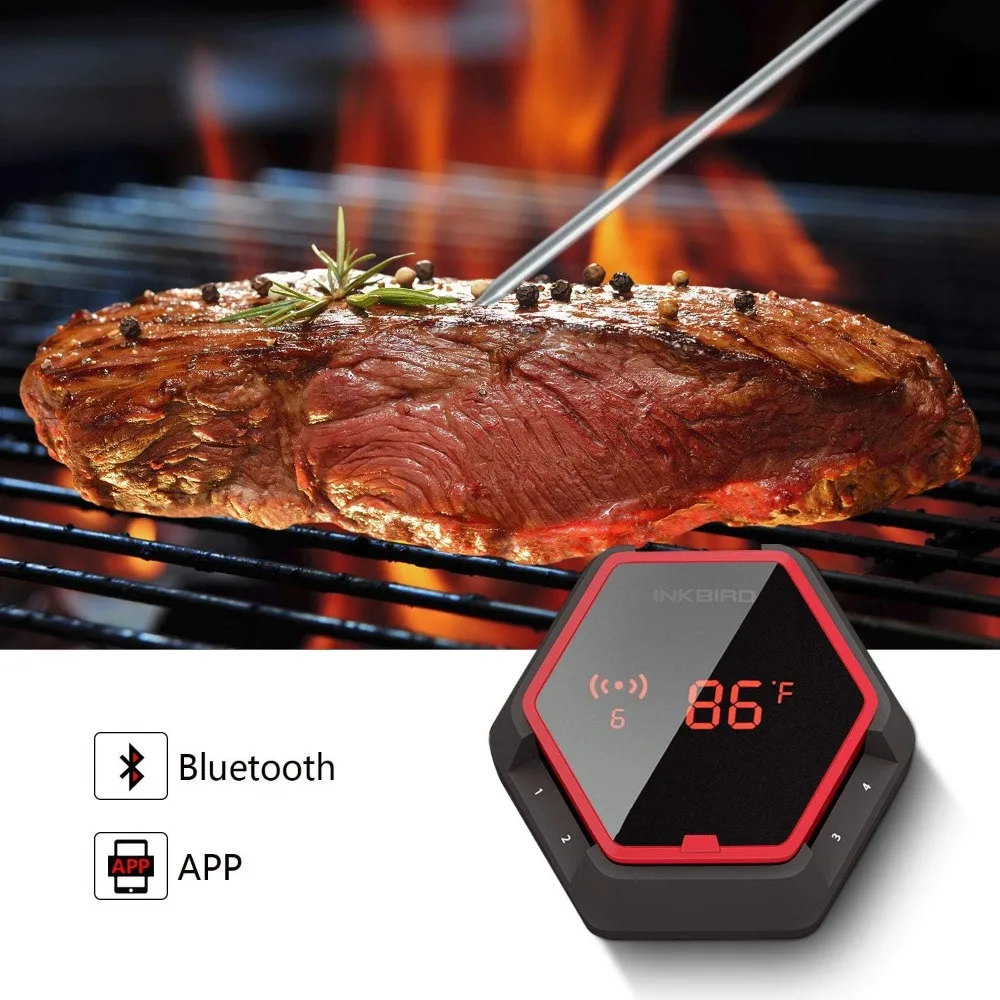 Grill Bluetooth Grill Thermometer Wireless IBT-6XS, 6 Sonden Digital Raucher Grill Thermometer zum Kochen, 150ft Bluetooth Fleisch