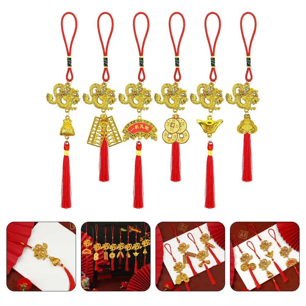 

6Pcs Chinese New Year Pendant Hanging Ornament Delicate Design Festive Decor for New Year Home Shop Office Car Door Window