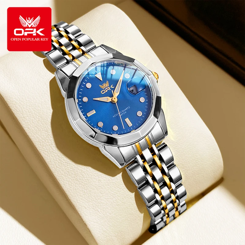 OPK Brand Women's Watch Steel Strip Fashion Double Calendar Luminous Quartz Watch Waterproof 8170