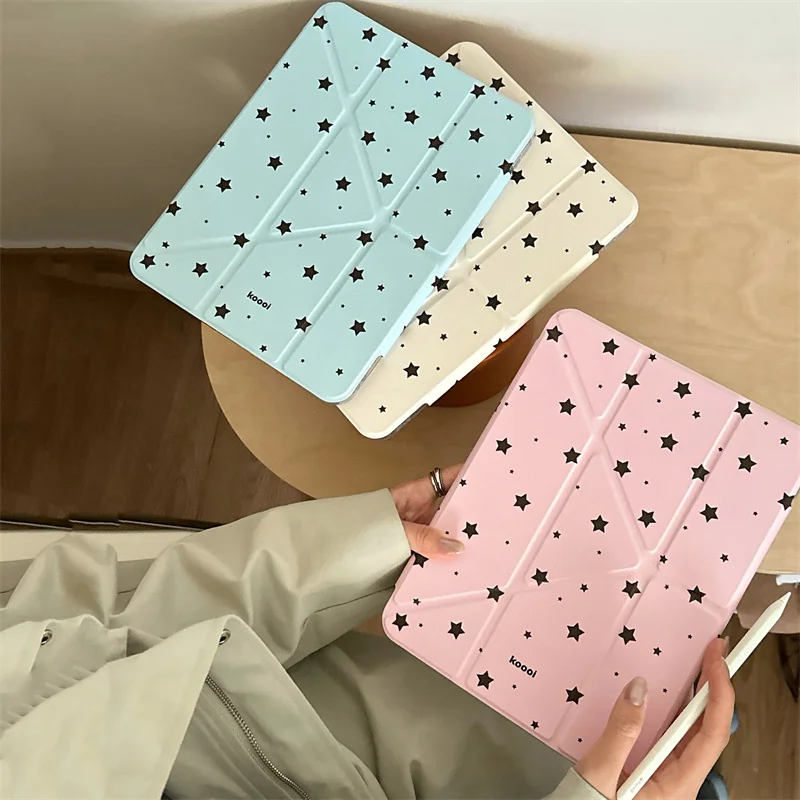 

Korean Cute Star Tablet Case For Apple iPad 11 2025 Air 5/4 10 10.9 inch Pro 12.9 13 inch 10.2 9.7 mini 7/6 Cases with Pen Slot