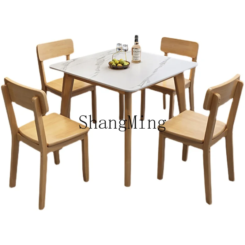 

LXY solid wood rock slab square table simple modern small apartment dining table casual square dining table