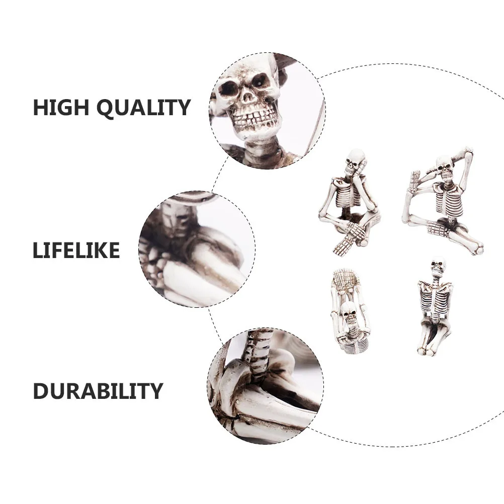 

4Pcs Halloween Bones Decorations Realistic Yoga Resin Ornament Haunted House Party Supplies Decor