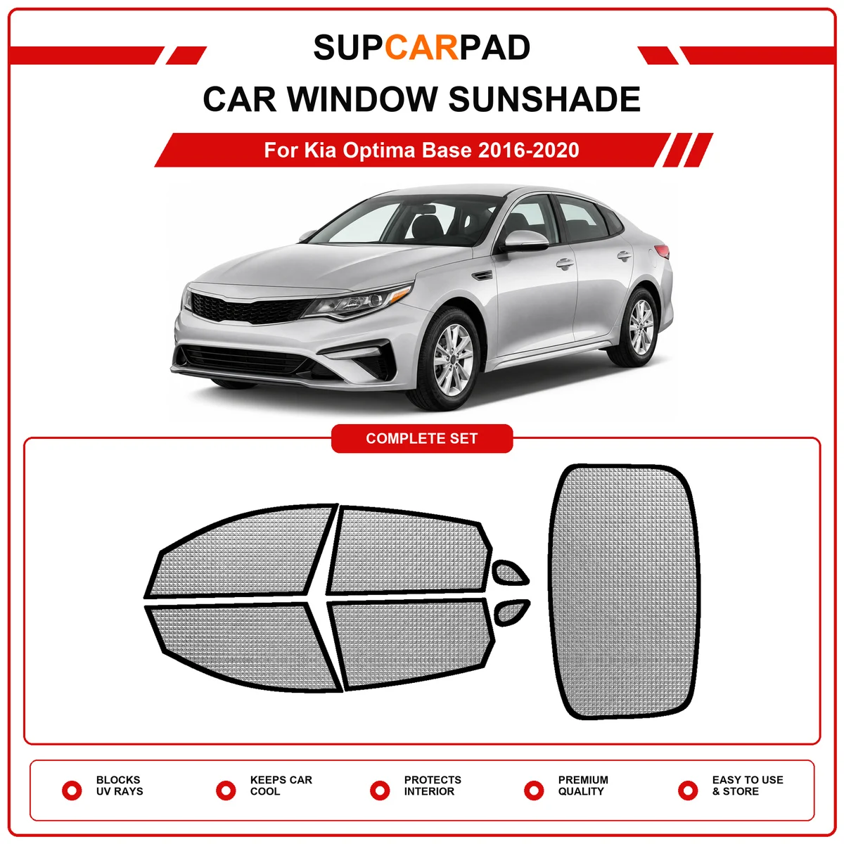 For Kia Optima Base 2016-2020 Pre‑Cut Auto Window Sunshade Anti‑UV Car Sun Visor Protector