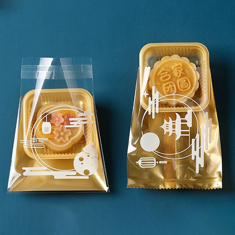 100pcs Square Moon Cake Trays Mooncake Packaging Bag With Cover Food Container Holder Gold Plastic Cake For Cookie Egg Tart