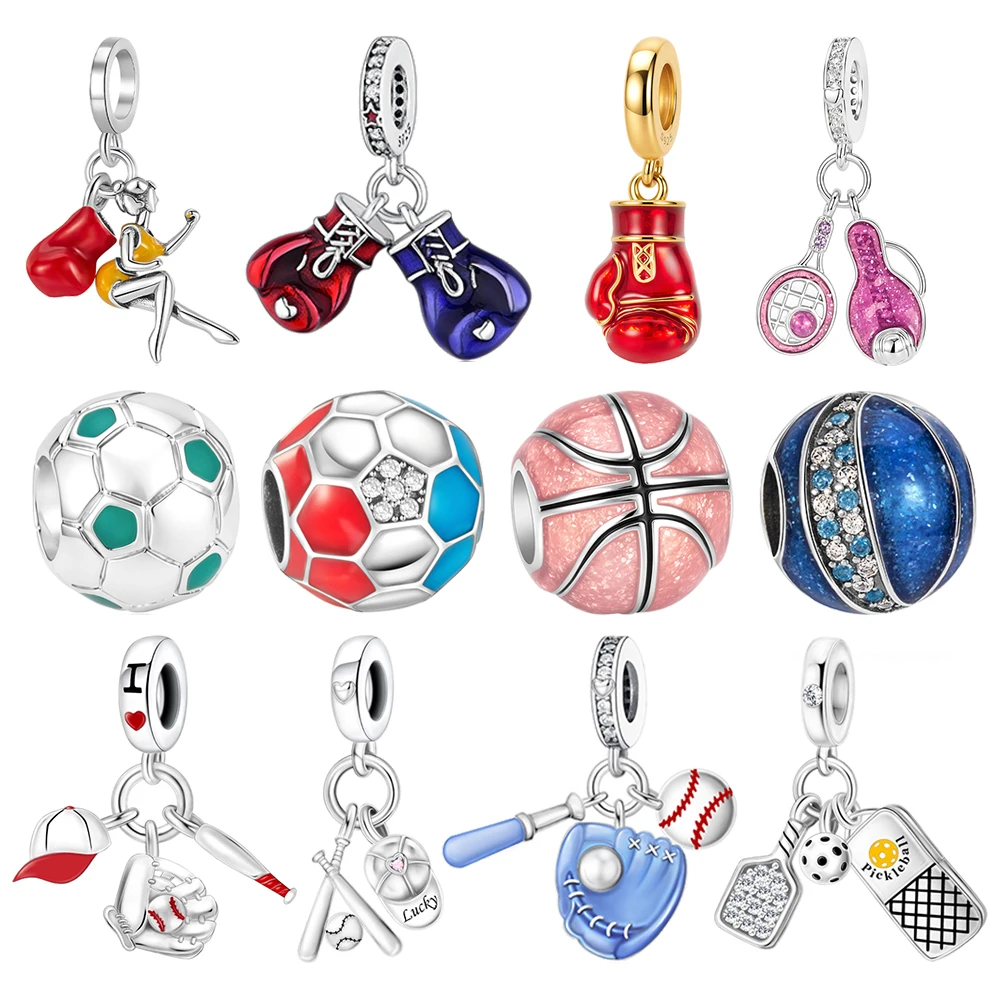 2026 New Hot Sale Sports Series Football Boxing Gloves Charm Beads Fit Original Pan Bracelets Pendant DIY Women Jewelry Gift