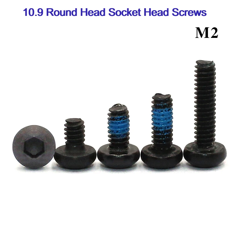 1/3/5/10/20/30Pcs Grade 10.9 Round Head Socket Head Screws Nominal Diameter M2 Tooth length 4-16MM  Round Cup Screws