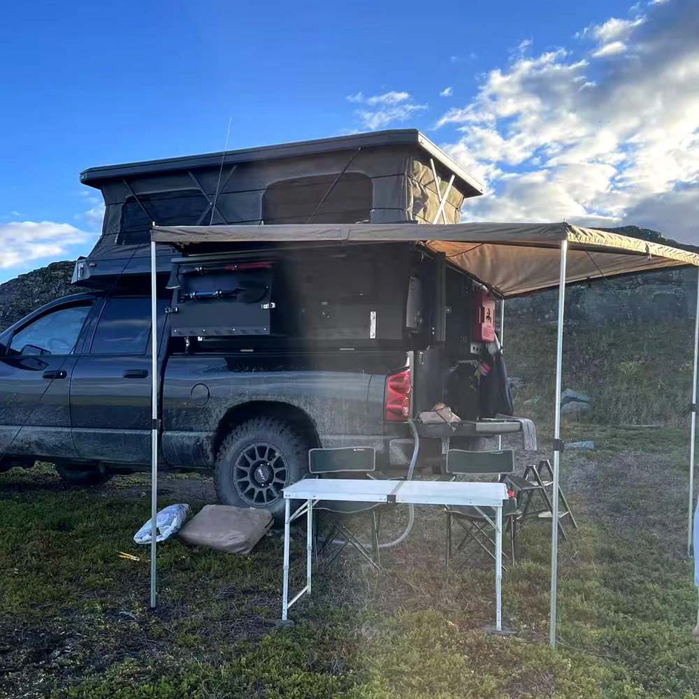 Sturdy & Safe Pickup Truck Camper with Slide-Out Bed & Full Amenities