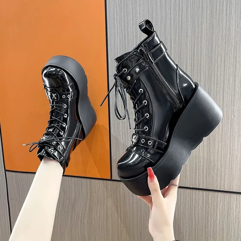 New Gothic Style Platform Vampire Cosplay Women Mid-calf Boots 2024 Winter Wedges Comfy Women Motorcycle Boots Shoes