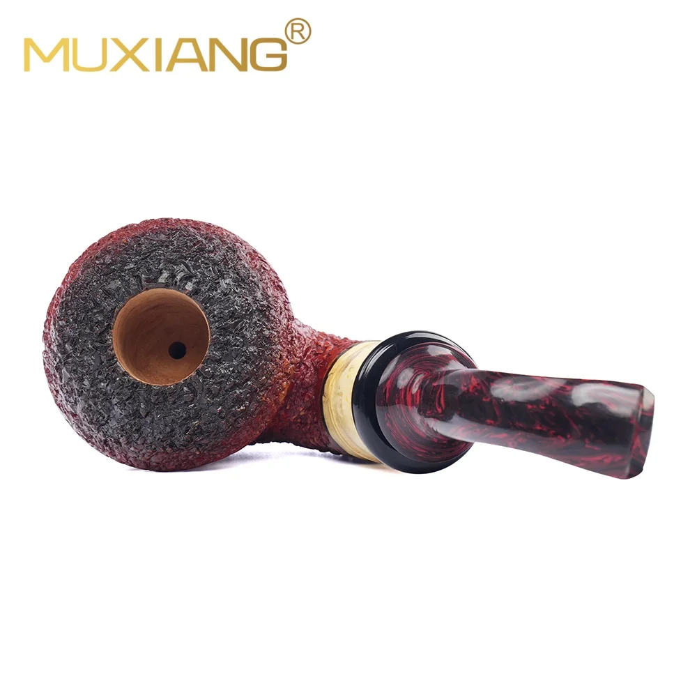 MUXIANG Tobacco Pipe Briar Wood Gradient Red-Brown Bamboo Shank Carved Cumberland Stem 3mm Flue