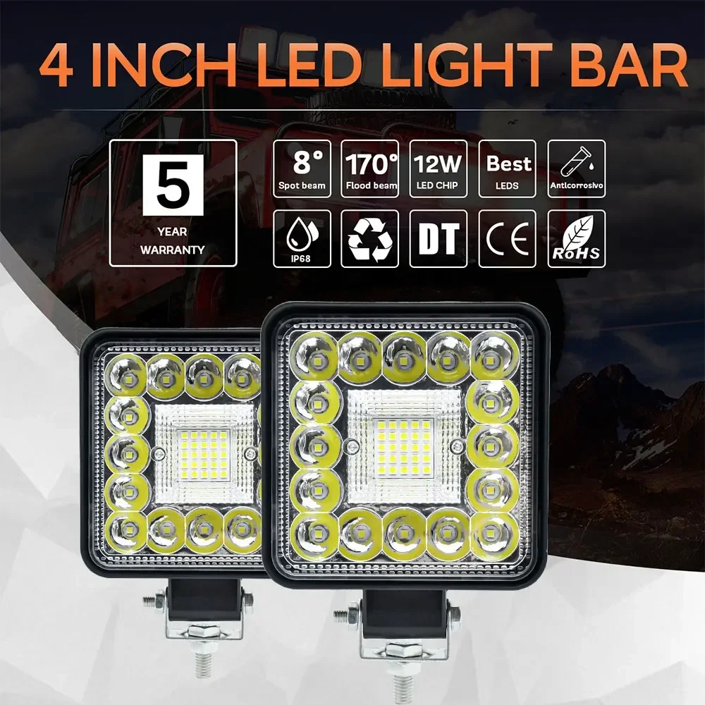 4inch 123W LED Bar Offroad 4X4 Spotlight 12V 24V Work Light Bar For Jeep Truck Car Tractor SUV ATV Barra LED Headlights