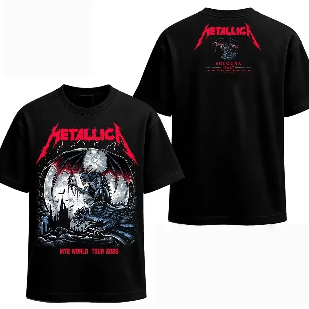 Metallica M72 World Tour 2026 Bologna Italy Gargoyle Band T-Shirt Cotton Graphic Tee Men Women Summer Streetwear
