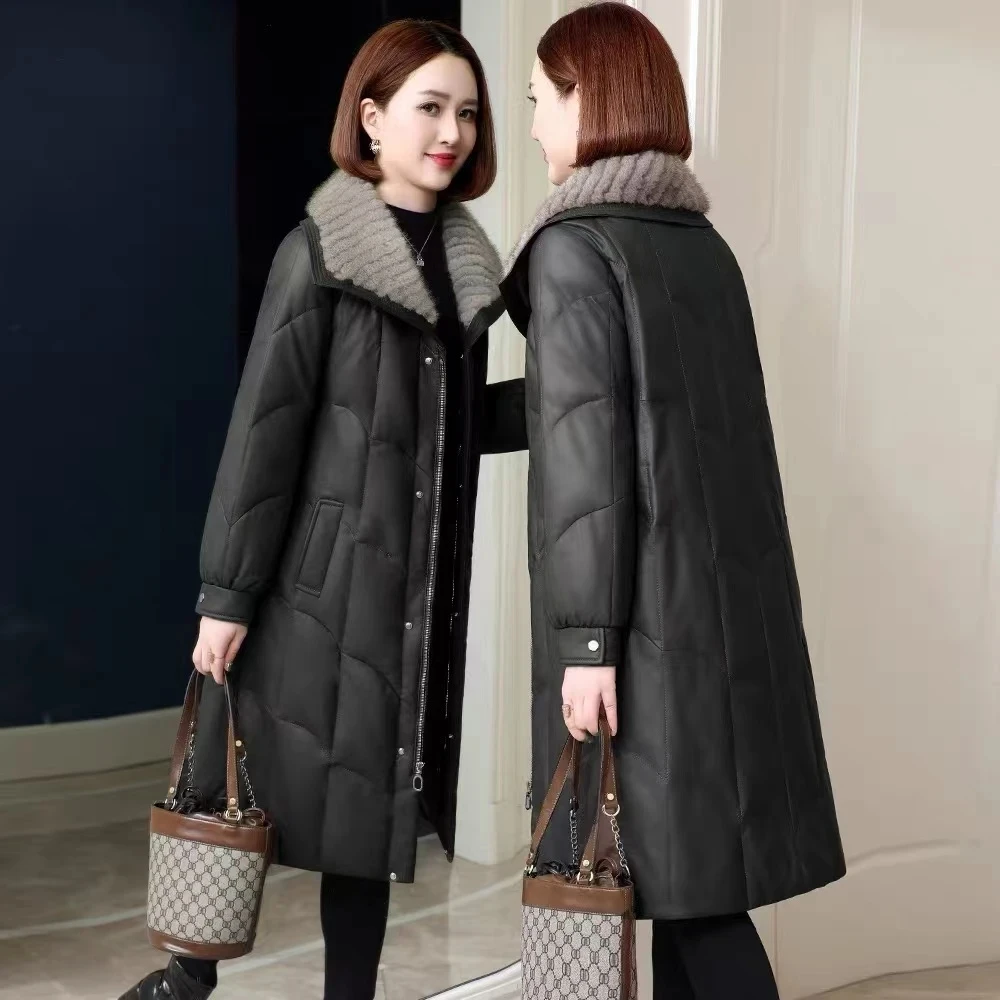 

High Quality Sheep Camel Velvet Women Fur Coats Winter Thicken Warm Down Cotton Faux Leather Jacket High End Long Fur Overcoat