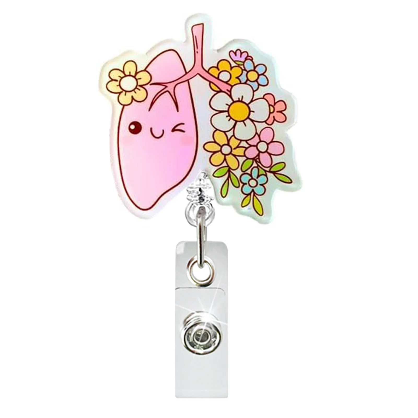 Medical Acrylic Glitter Pill Heart Lung Retractable Badge Reel Rotatable Crocodile Clip ID Badge Holder for Doctor Nurse