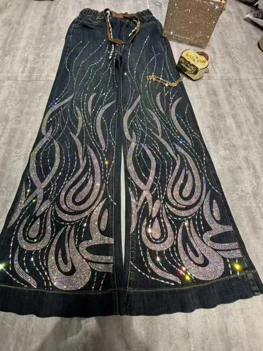 

Роскошный брендовый дизайн, женские джинсы, прямые свободные джинсовые брюки со стразами, сексуальная уличная одежда Y2K, повседневный вид