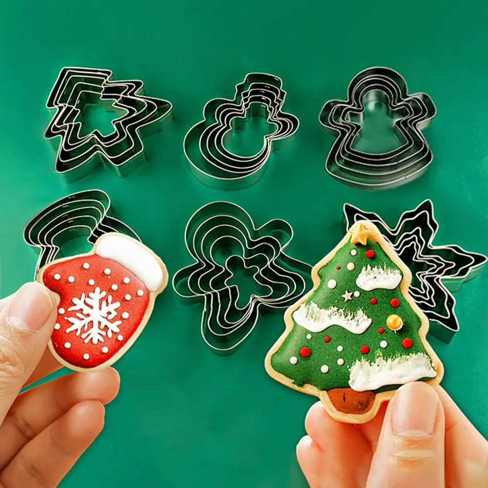 Unique Shape Cookie Mold Festive Christmas Cookie Cutter Set Santa Tree Snowflake Gingerbread Men Snowman Shapes Baking for Home