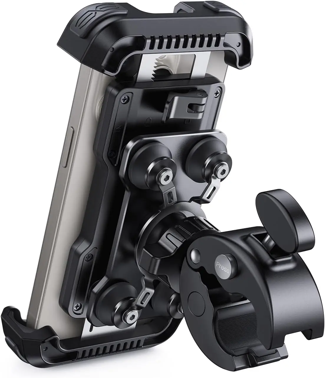 

Motorcycle Phone Mount Holder - Dual Vibration Dampener, Upgrade Handlebar Clip, Fits iPhone 16/15/14/13 Pro Max, 4.7-6.7