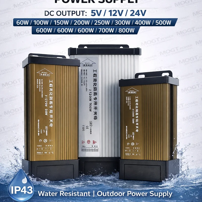 IP43 Rainproof Switchi Power Supply 12V 24V 5V AC 220V TO DC 12V 10A 300W 400W 500W 600W 700W 800W Outdoor Rainproof LED Driver