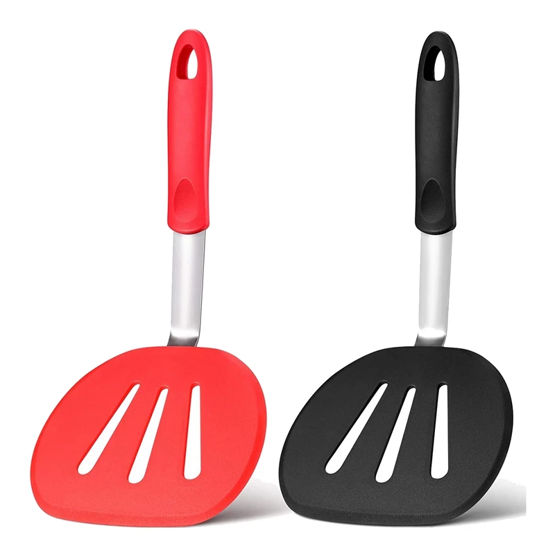 2 Pieces Silicone Turners,Flexible Pancake Turner,Wide Round Kitchen Flipper Spatula,For Eggs Pancakes Burgers Steaks