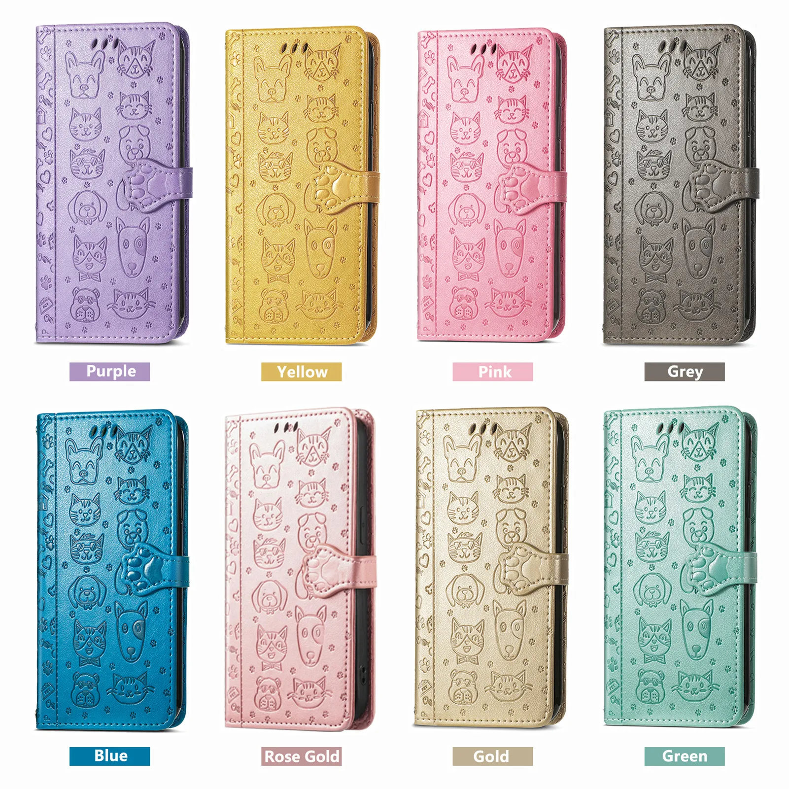 Leather Wallet Flip Case for Samsung Galaxy Note 20 Ultra Xcover 7 M53 M33 M15 M36 5G, Cat and Dog Embossed, phone Cover