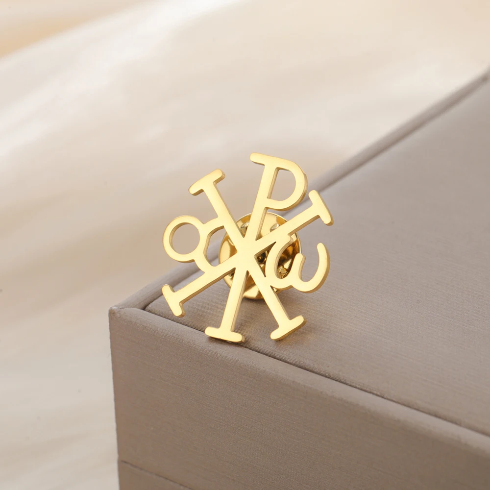 Dawapara Chi Rho Kreuz-Brosche Christogramm Griechisches Symbol Religiöser Jesus Christlicher Schmuck aus Edelstahl – Detail 15