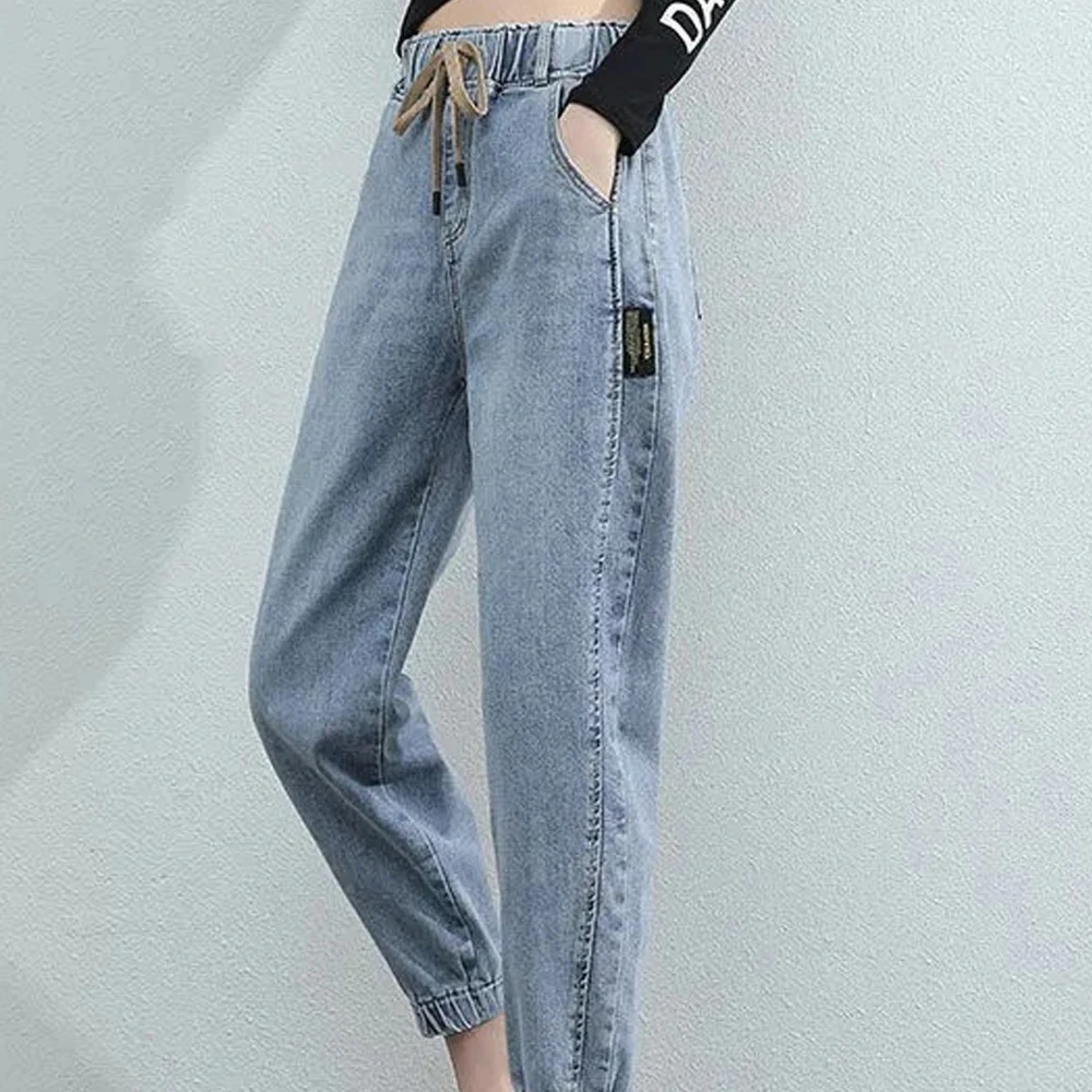 2024High Waist Drawstring Baggy Jeans Women Spring Autumn All-match Streetwear Ankle Length Denim Trousers Casual slouchy jeans