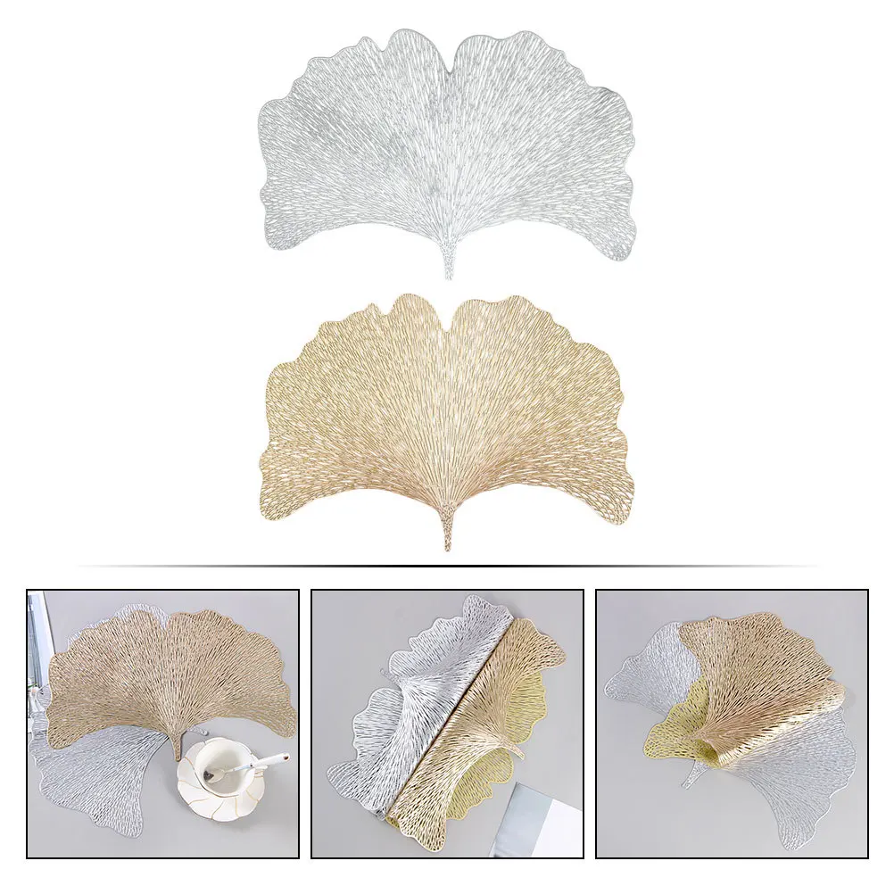 

2Pcs Ginkgo Leaf Table Mat Premium Household Placemat Heat Insulated Table Decoration Cup Coaster for Home Restaurant