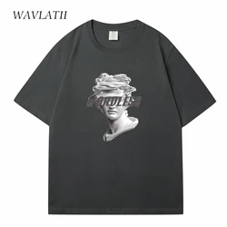 WAVLATII New 2023 Unisex Cool Printed Summer T shirts Women Khaki Casual Cotton Tees Men Grey Sporty  Short Sleeve Tops WT2319