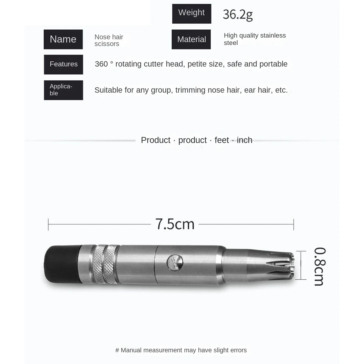 2 Pack Manual Nose Hair Trimmer Nostril Shaving Cleaners Portable Nose Hair Trimmer Stainless Steel