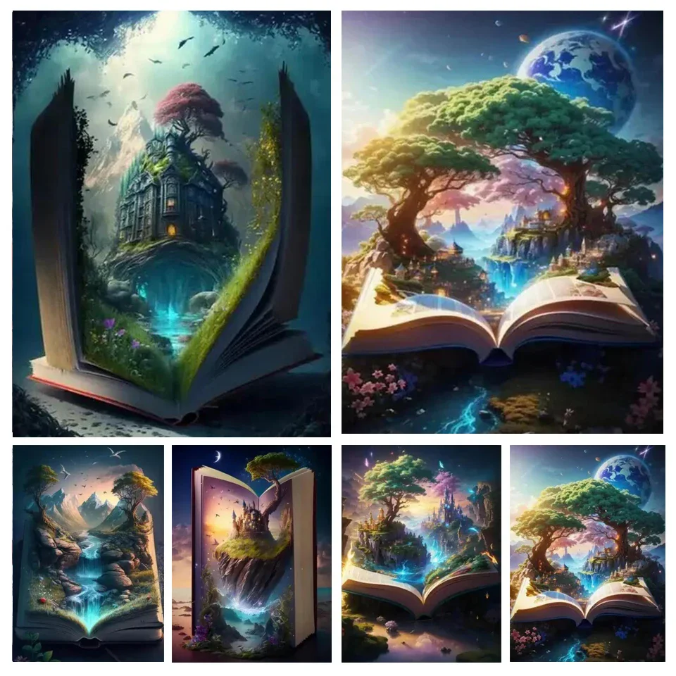 Waterfall Fairyland 5D Diy Diamond Painting Fantasy Magic Book Full Rhinestone Art Dreamland Scenery Mosaic Embroidery Kits